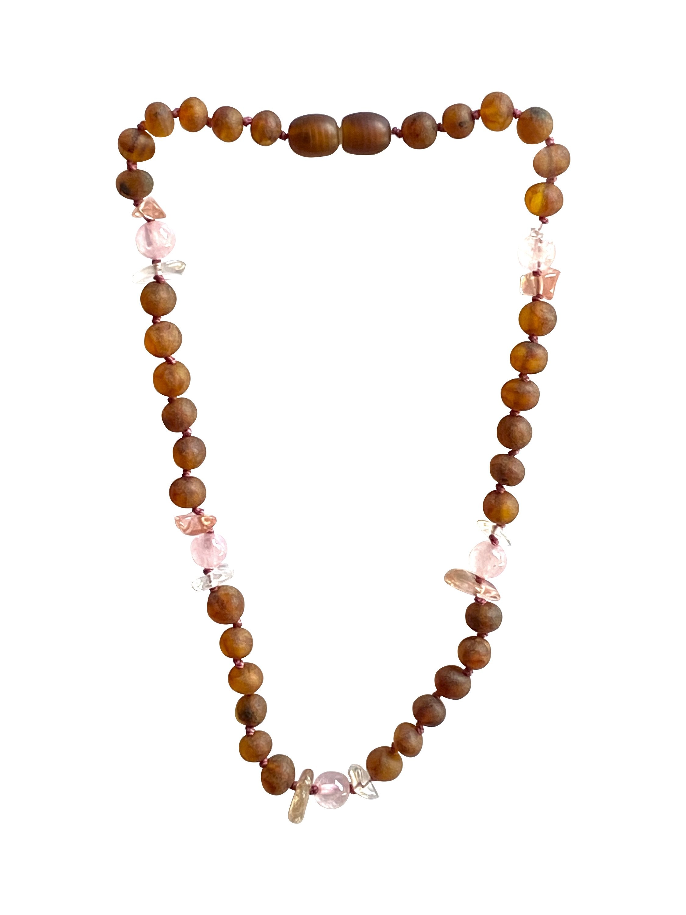 Pink Amber and Rose Quartz Baby Teething Necklace - Certified by GIA, Natural Relief for Irritability and Fussiness - Jewelry & Watches - Bijou Her -  -  - 