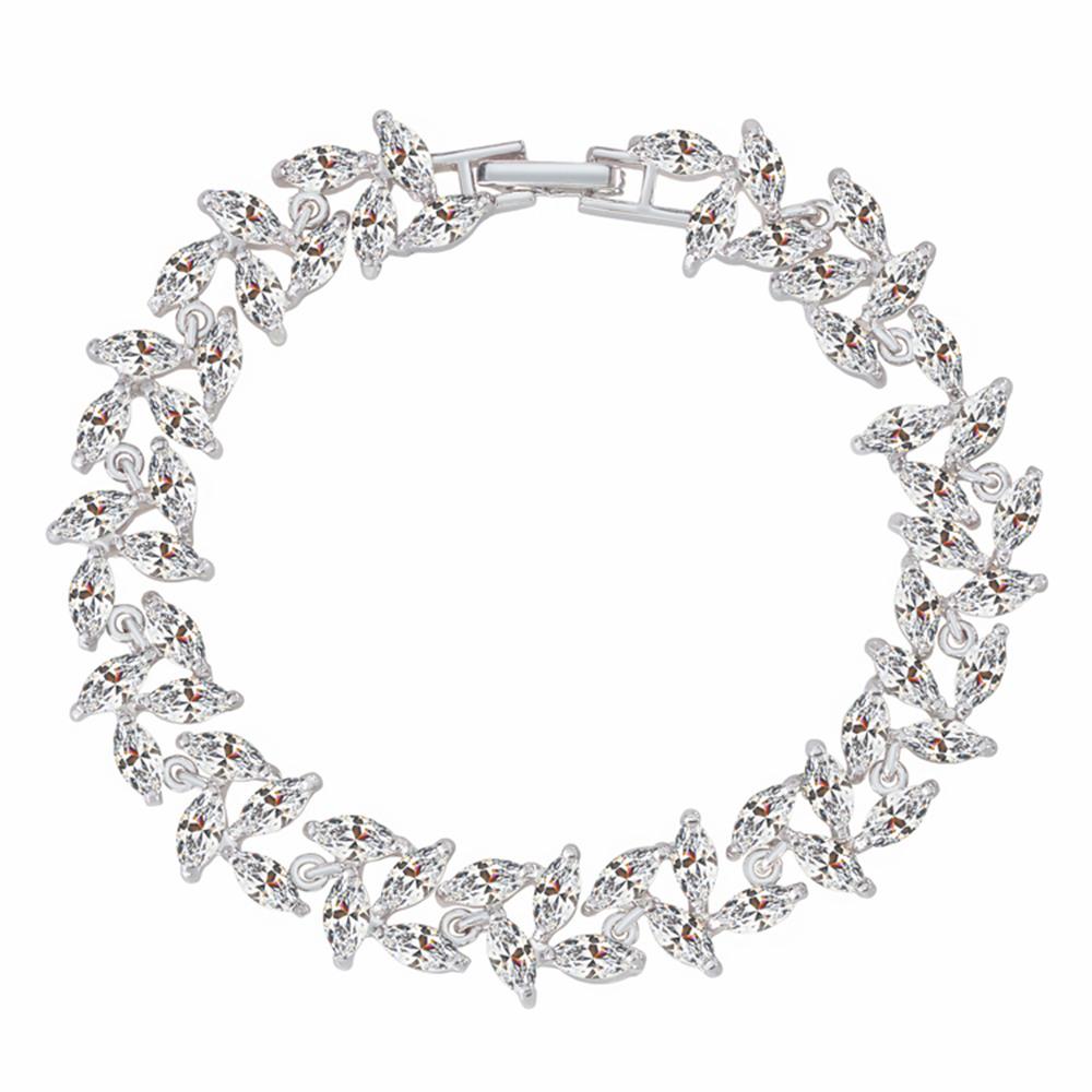 Marquise Cut White Diamond Tennis Bracelet for Women - 18k Gold Plated, 7.75 Inches Length, 60 Stones, Claw Setting, Fold-over Clasp, Free Shipping - Jewelry & Watches - Bijou Her -  -  - 