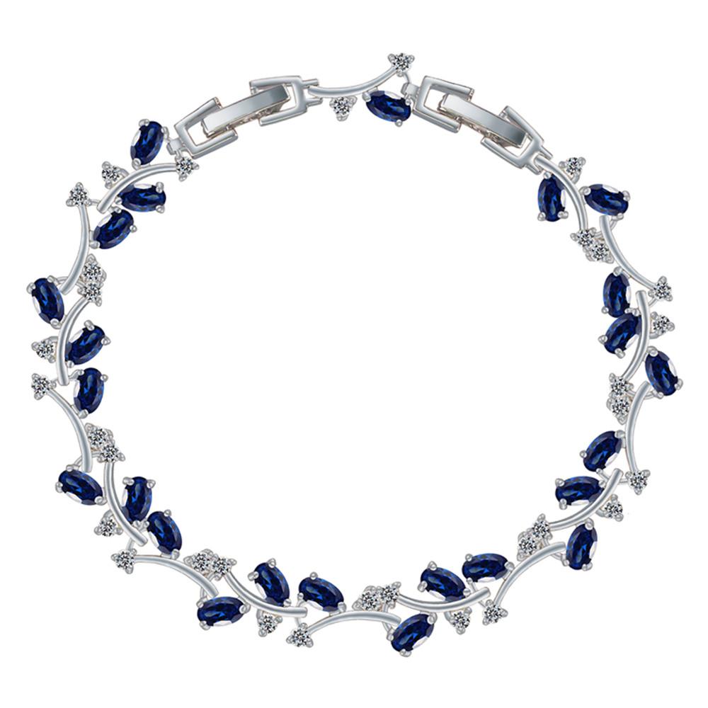 Sapphire and White Diamond Tennis Bracelet - 18k White Gold Plated, CZ Stones, 8 Inches Length - Jewelry & Watches - Bijou Her -  -  - 