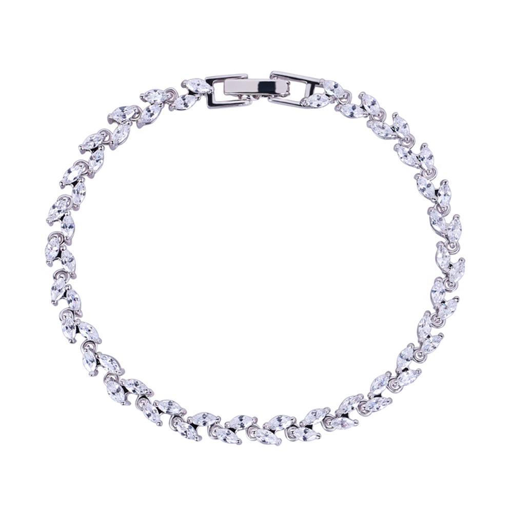 White Gold Marquise Leaf Tennis Bracelet with Diamond Cubic Zirconia Stones - 100% Satisfaction Guarantee - Jewelry & Watches - Bijou Her -  -  - 