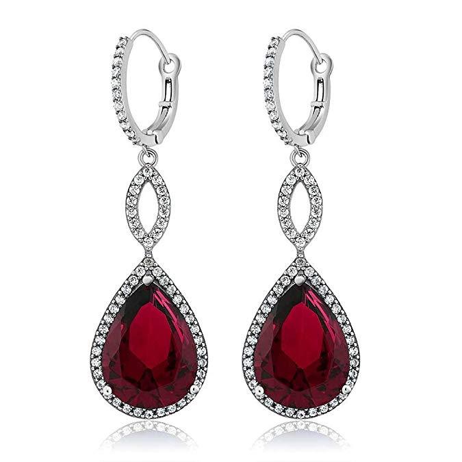 Ruby Crystal Teardrop Infinity Earrings in 18K White Gold Plated - Hypoallergenic & Made to Last - Jewelry & Watches - Bijou Her -  -  - 