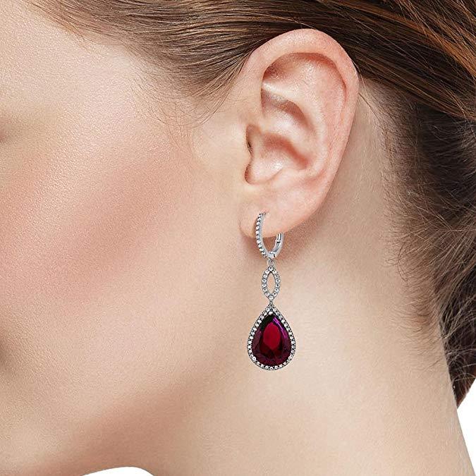 Ruby Crystal Teardrop Infinity Earrings in 18K White Gold Plated - Hypoallergenic & Made to Last - Jewelry & Watches - Bijou Her -  -  - 