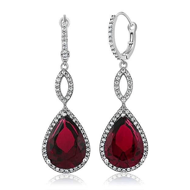 Ruby Crystal Teardrop Infinity Earrings in 18K White Gold Plated - Hypoallergenic & Made to Last - Jewelry & Watches - Bijou Her -  -  - 