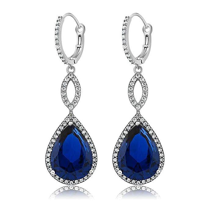 Sapphire Crystal Teardrop Infinity Drop Earrings in 18K White Gold Plated - Hypoallergenic & Made to Last - Jewelry & Watches - Bijou Her -  -  - 