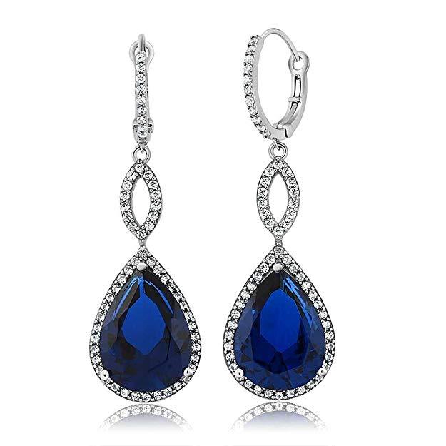 Sapphire Crystal Teardrop Infinity Drop Earrings in 18K White Gold Plated - Hypoallergenic & Made to Last - Jewelry & Watches - Bijou Her -  -  - 