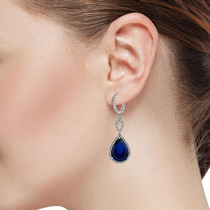 Sapphire Crystal Teardrop Infinity Drop Earrings in 18K White Gold Plated - Hypoallergenic & Made to Last - Jewelry & Watches - Bijou Her -  -  - 