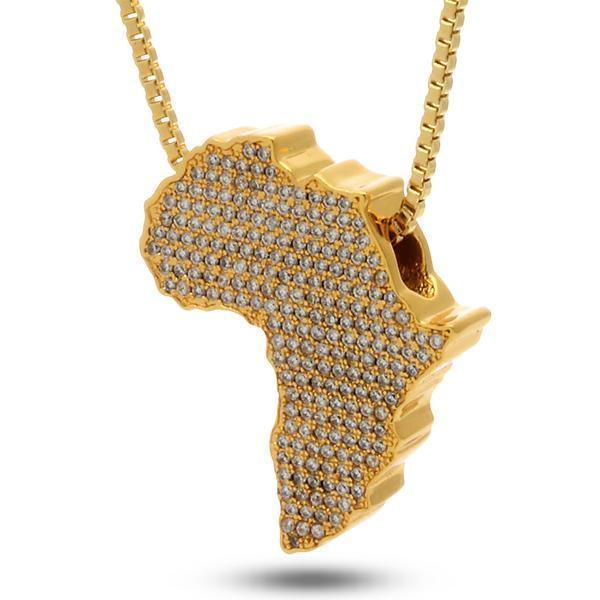 Old School Design African Continent Pendant Necklace in 14K Gold - Men's Father's Day Gift - Jewelry & Watches - Bijou Her -  -  - 