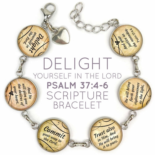 Psalm 37:4 Scripture Charm Bracelet - Glass, Handcrafted, Gift-ready - Bracelets - Bijou Her - Dangling Charm -  - 