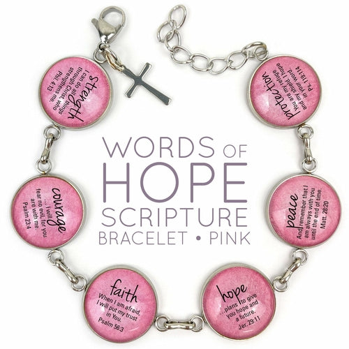 Scripture Charm Bracelet - Words of Hope & Encouragement, Strength, Courage, Faith, Hope - Handcrafted with Glass Charms and Dangling Charm Options - Bracelets - Bijou Her - Color - Dangling Charm - 