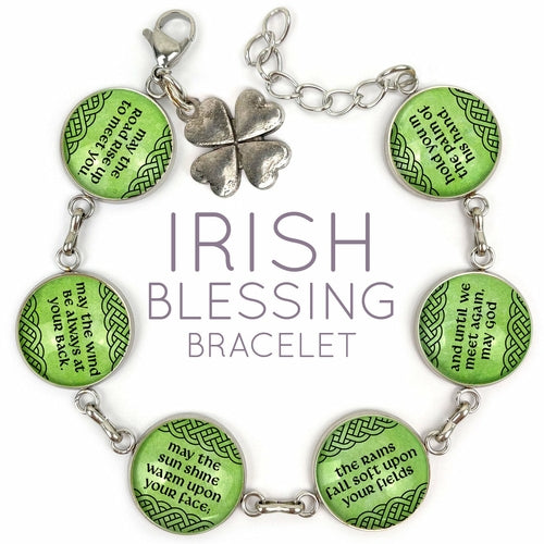 Irish Blessing Charm Bracelet - Stainless Steel or Silver-Plated with Green Glass Charms - Bracelets - Bijou Her - Bracelet Style -  - 