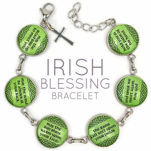 Irish Blessing Charm Bracelet - Stainless Steel or Silver-Plated with Green Glass Charms - Bracelets - Bijou Her - Bracelet Style -  - 