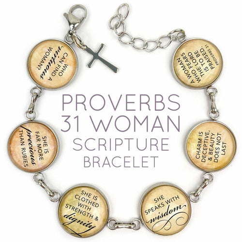 Proverbs 31 Scripture Charm Bracelet - Glass Charms, Stainless Steel - Bracelets - Bijou Her - Dangling Charm -  - 