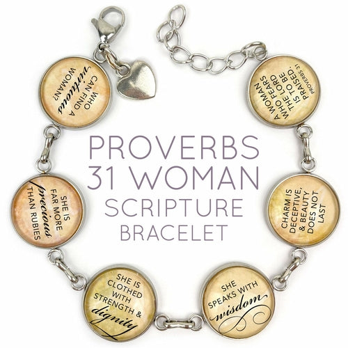 Proverbs 31 Scripture Charm Bracelet - Glass Charms, Stainless Steel - Bracelets - Bijou Her - Dangling Charm -  - 