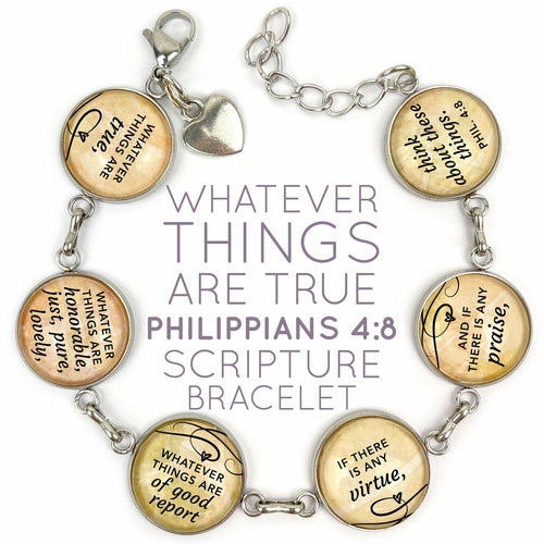 Philippians Scripture Charm Bracelet - Handcrafted Stainless Steel Jewelry with Glass Charms - Bracelets - Bijou Her - Dangling Charm -  - 