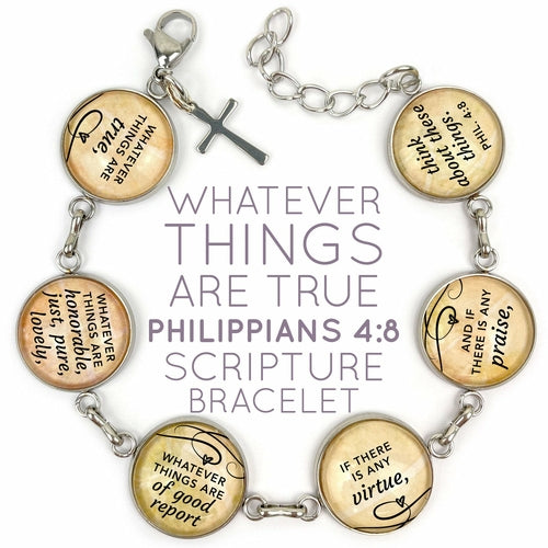 Philippians Scripture Charm Bracelet - Handcrafted Stainless Steel Jewelry with Glass Charms - Bracelets - Bijou Her - Dangling Charm -  - 