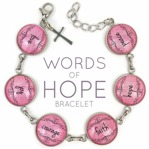 Love, Joy, Courage, Faith, Hope, Peace - Words of Hope Glass Charm - Bracelets - Bijou Her - Color - Dangling Charm - 