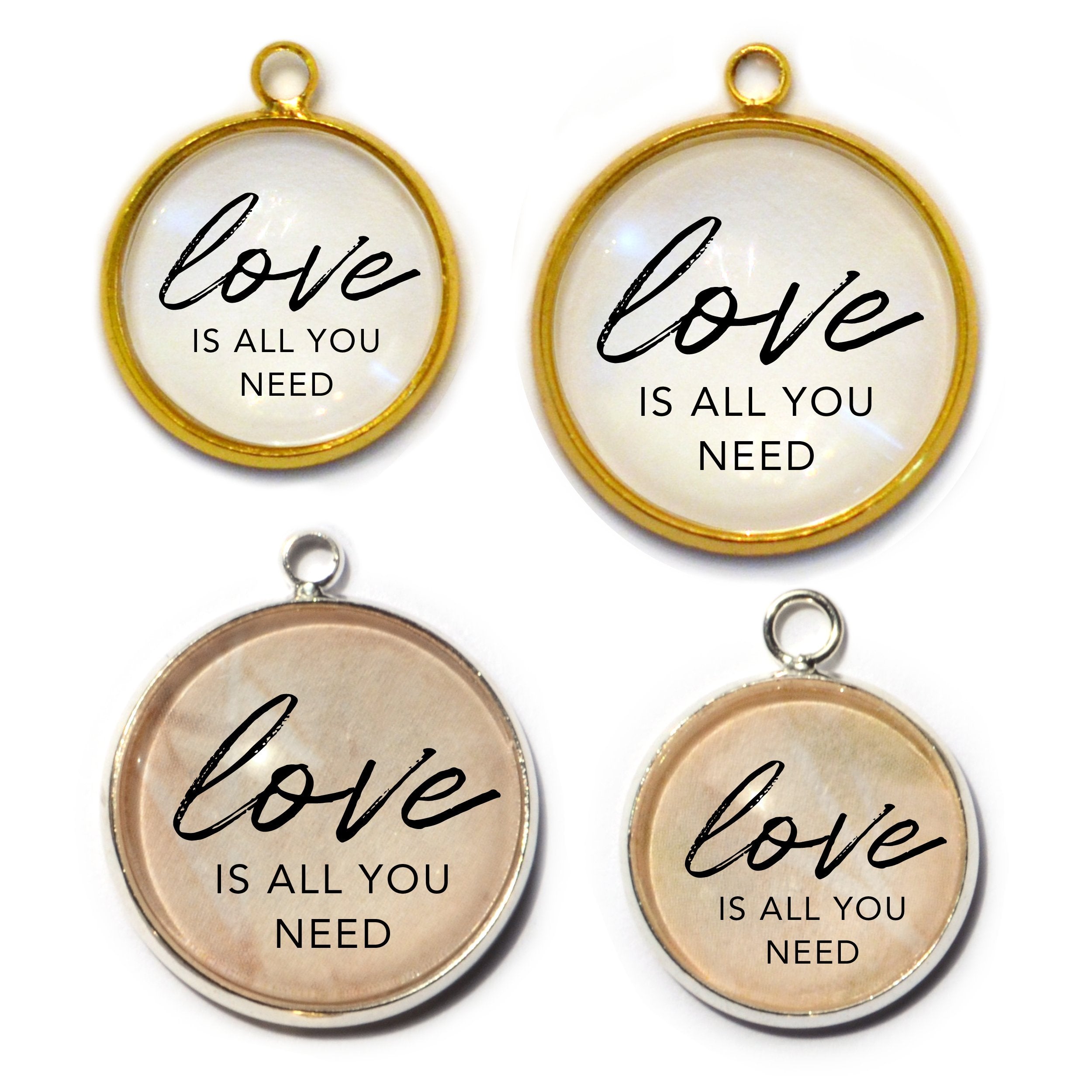 Love is All You Need Glass Charm for DIY Jewelry, 16-20mm, Silver/Gold Bezels - Pendants, Stones & Charms - Bijou Her -  -  - 