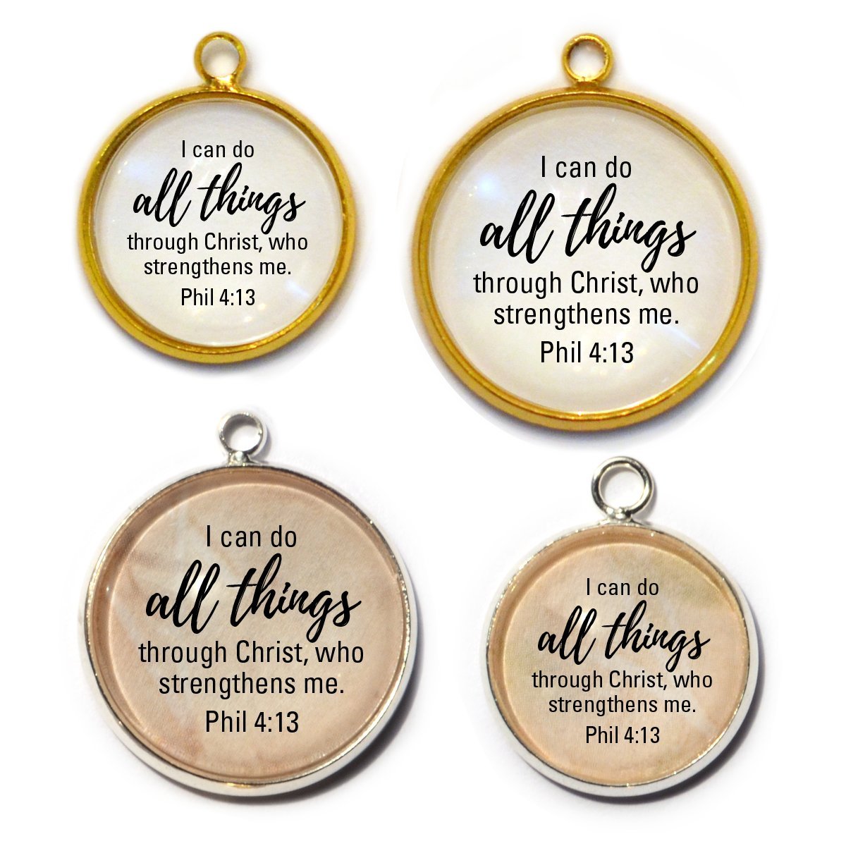 Philippians 4:13 Scripture Glass Charms for DIY Christian Jewelry - Pendants, Stones & Charms - Bijou Her -  -  - 