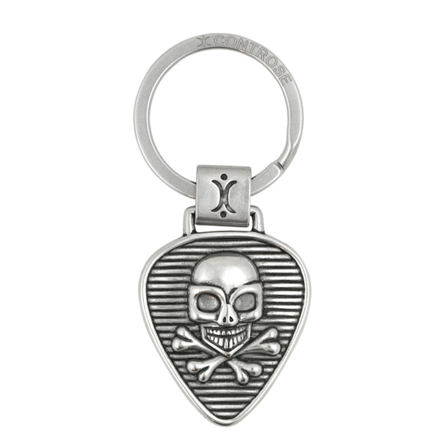 Rockin' Guitar Pick Keychain - Skull & Crossbones Design in Stainless Steel - Jewelry & Watches - Bijou Her -  -  - 