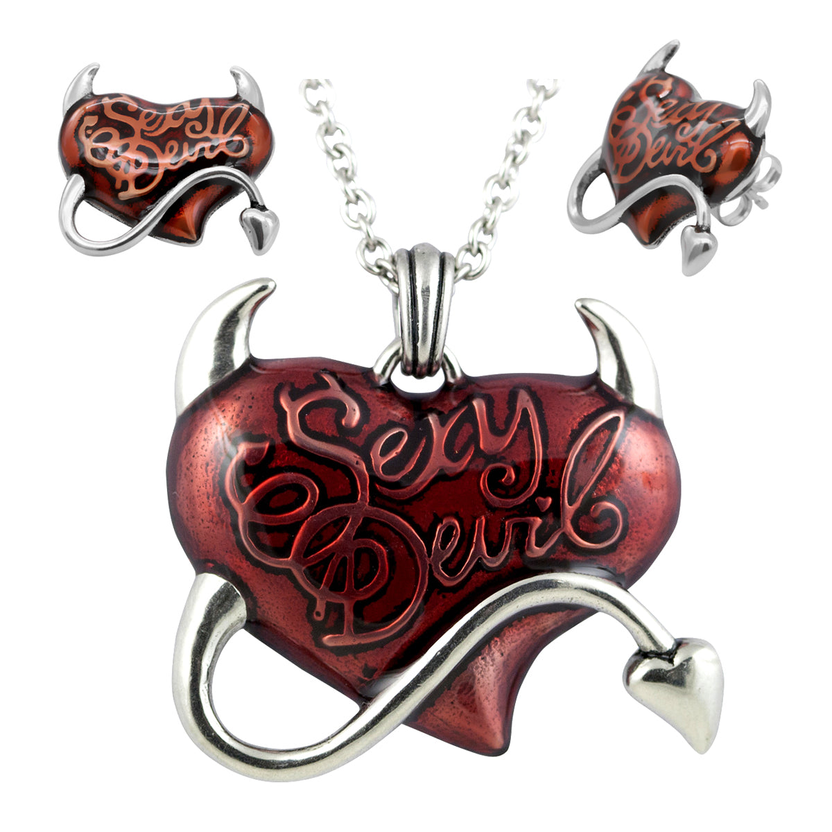 Sexy Devil Red Heart Necklace & Earrings Set - Jewelry & Watches - Bijou Her -  -  - 