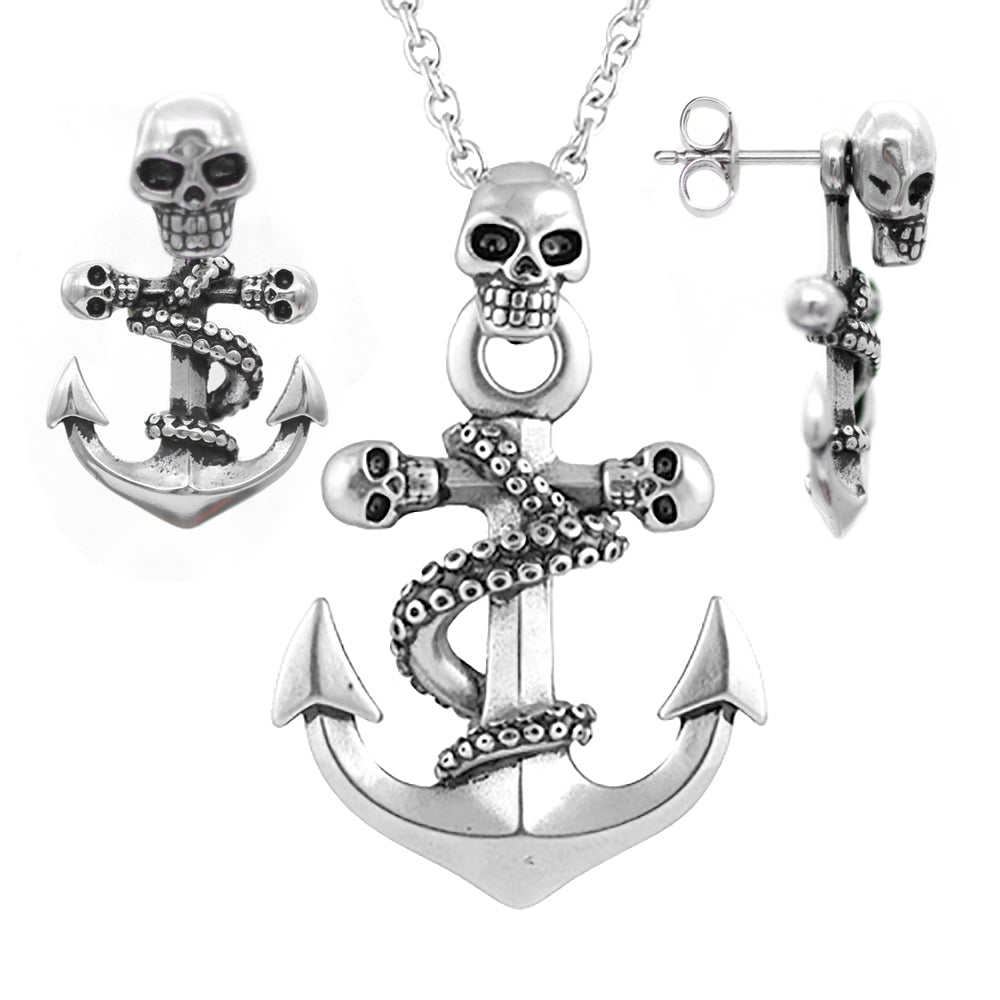 Octopus Skulls Anchor Jewelry Set - Pendant Necklace & Earrings - Jewelry & Watches - Bijou Her -  -  - 