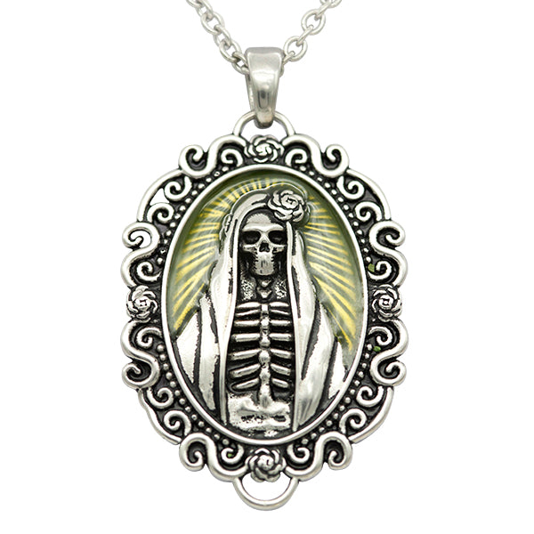 Madonna Skull Day of the Dead Necklace - Stainless Steel Pendant with Yellow Epoxy - Jewelry & Watches - Bijou Her -  -  - 