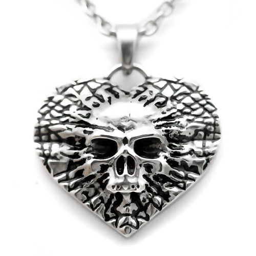 Stainless Steel Skull Heart Necklace for Eternal Love - This necklace by Controse features a blackened stainless steel pendant with a skull inside a heart, symbolizing everlasting love. The pendant comes with an 18" chain and 2" extender, and - Jewelry & Watches - Bijou Her -  -  - 