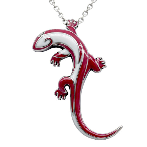 Tribal Lizard Pendant Necklace - Red and White Epoxy, Stainless Steel Chain, Traditional Tattoo Style - Jewelry & Watches - Bijou Her -  -  - 