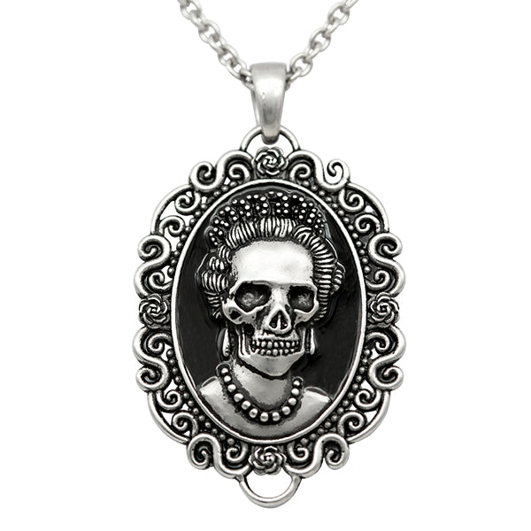 Royally Wicked Skull Queen Cameo Necklace - Stainless Steel Pendant with Decorative Frame and Chain - Jewelry & Watches - Bijou Her -  -  - 