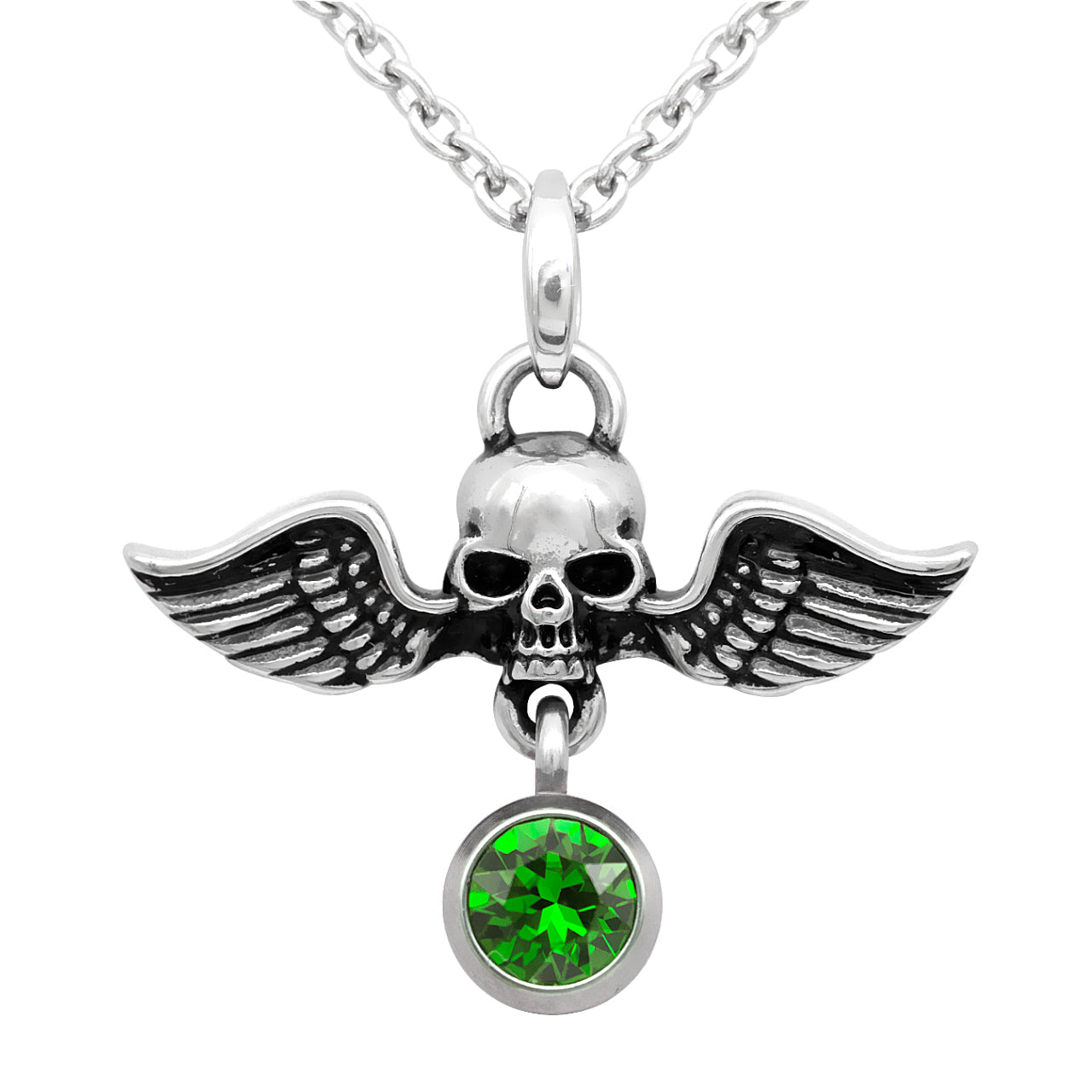 Winged Warrior Skull Birthstone Necklace with Swarovski Crystals - Jewelry & Watches - Bijou Her -  -  - 