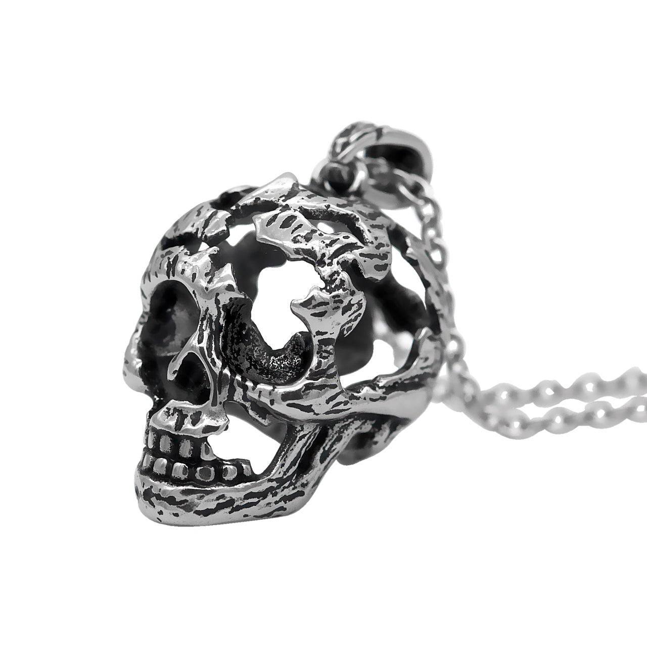 Stainless Steel Fractured Skull Necklace - Bold Fashion Accessory - Jewelry & Watches - Bijou Her -  -  - 