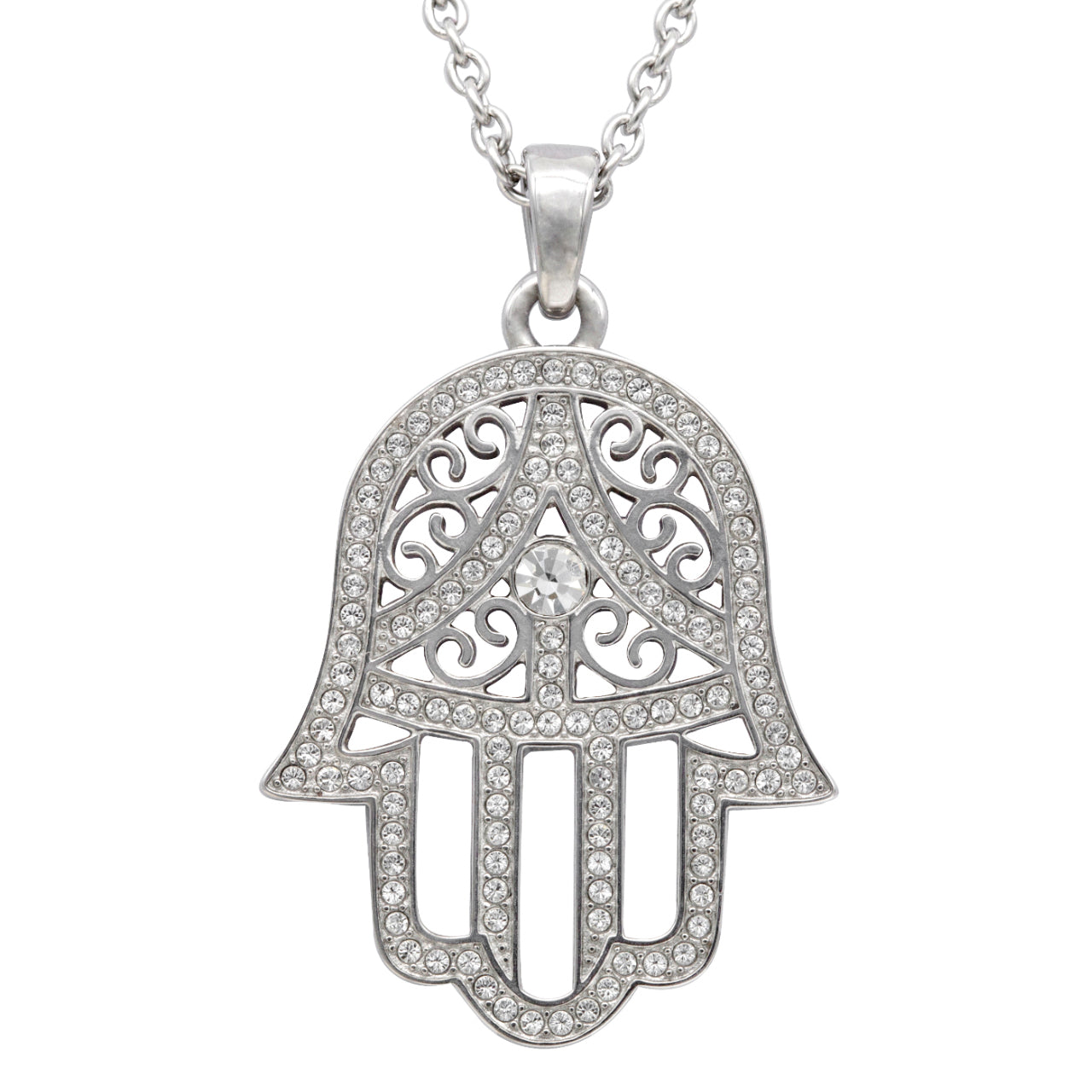 Stainless Steel Hamsa Necklace with Swarovski Crystals - Protection and Good Fortune Pendant - Jewelry & Watches - Bijou Her -  -  - 