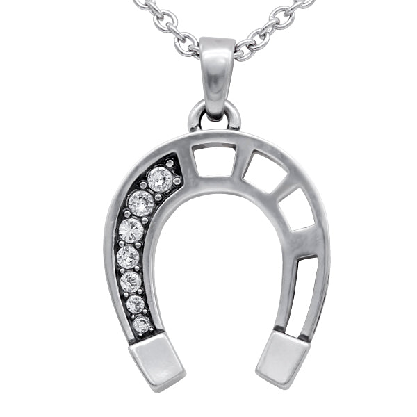 Lucky Horseshoe Necklace - Stainless Steel Pendant with Swarovski Crystals - Jewelry & Watches - Bijou Her -  -  - 