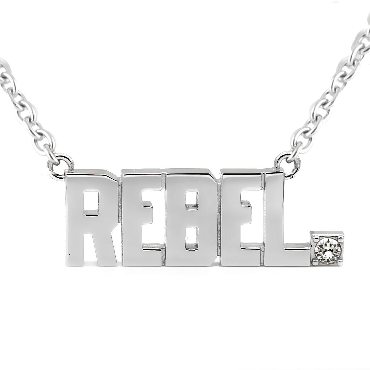 Rebel Block Letter Necklace with Swarovski Crystal: Stainless Steel Pendant for Unique Style - Jewelry & Watches - Bijou Her -  -  - 