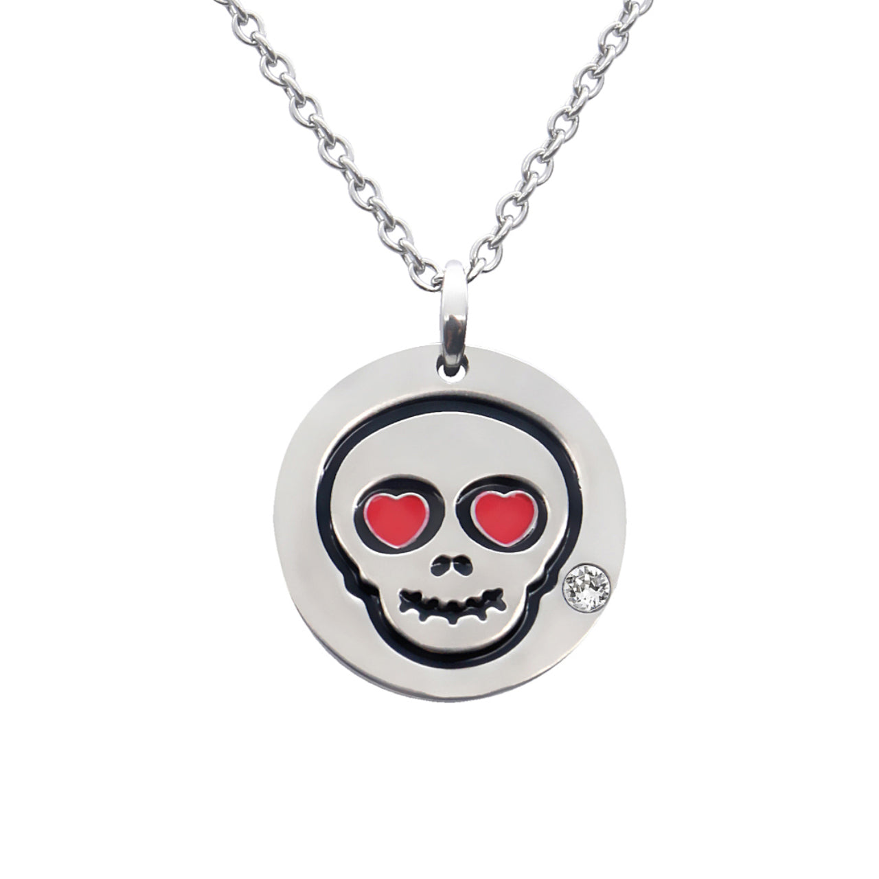 Love Skull Emoji Necklace with Swarovski Crystal: Romantic Stainless Steel Pendant - Jewelry & Watches - Bijou Her -  -  - 