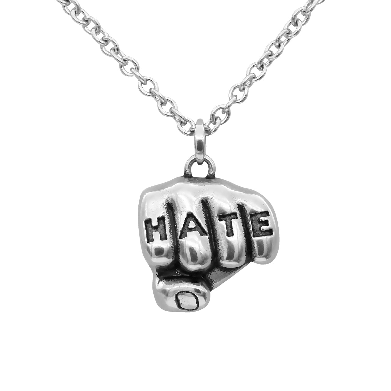Hate Tattooed Hand Necklace: Stainless Steel Pendant with 'HATE' Knuckle Tattoo - Jewelry & Watches - Bijou Her -  -  - 