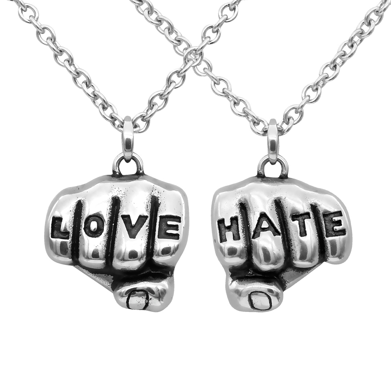 Love and Hate Tattooed Hands Necklaces: Stainless Steel Pendant Set
Show your love conquers hate with our Love and Hate Tattooed Hands necklaces. Each pendant features either "LOVE" or "HATE" etched on stainless steel. Available as a - Jewelry & Watches - Bijou Her -  -  - 