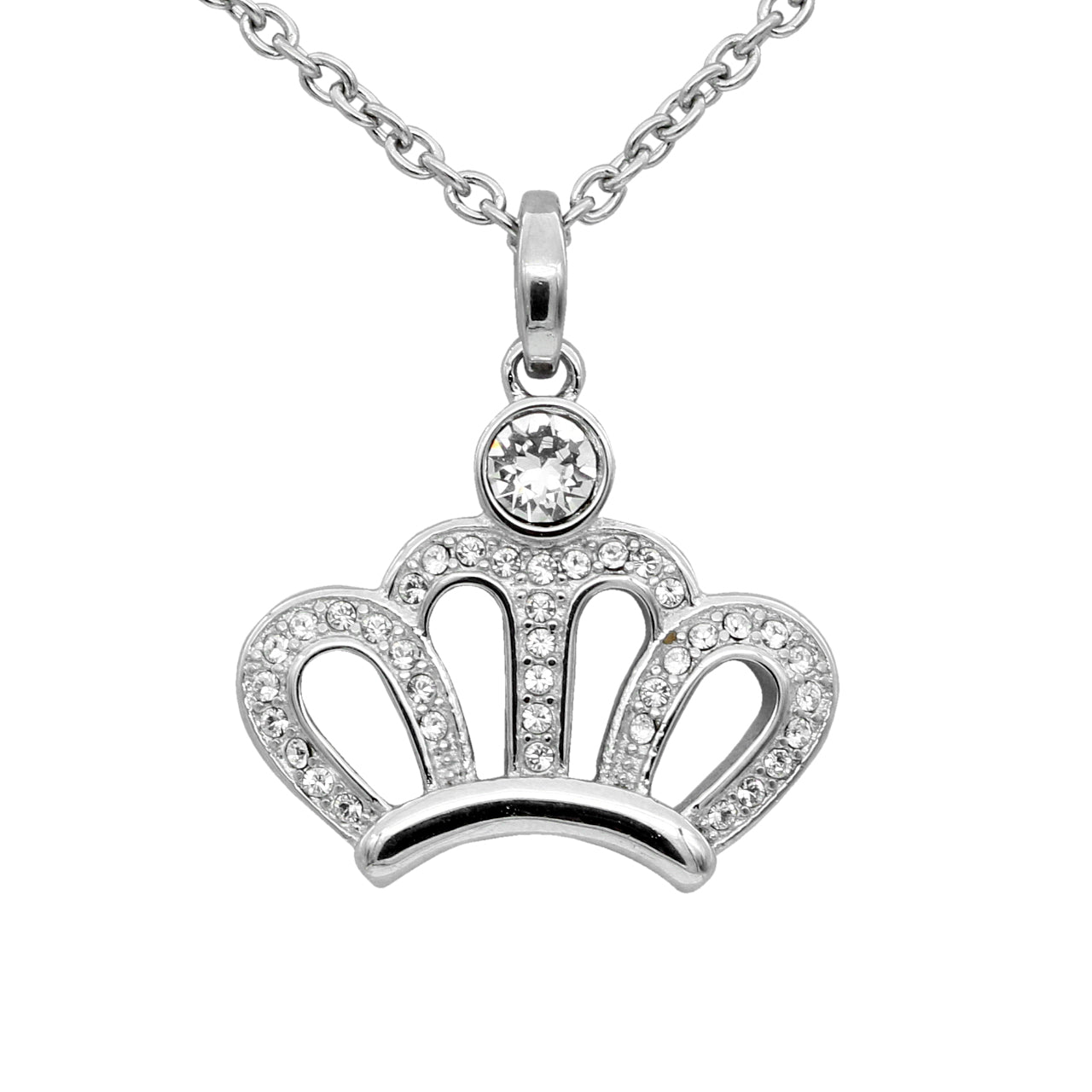 Sparkling Crown Pendant Necklace with Swarovski Crystals - Stainless Steel Jewelry Accessory - Jewelry & Watches - Bijou Her -  -  - 