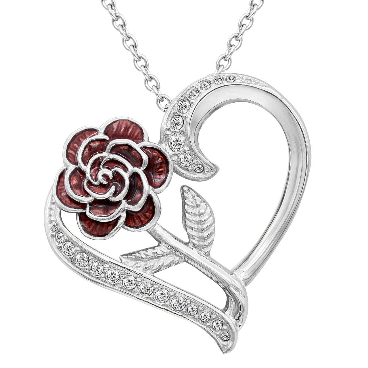 Rosa Dell'Amore Heart Necklace - Stainless Steel Pendant with Swarovski Crystals - Jewelry & Watches - Bijou Her -  -  - 