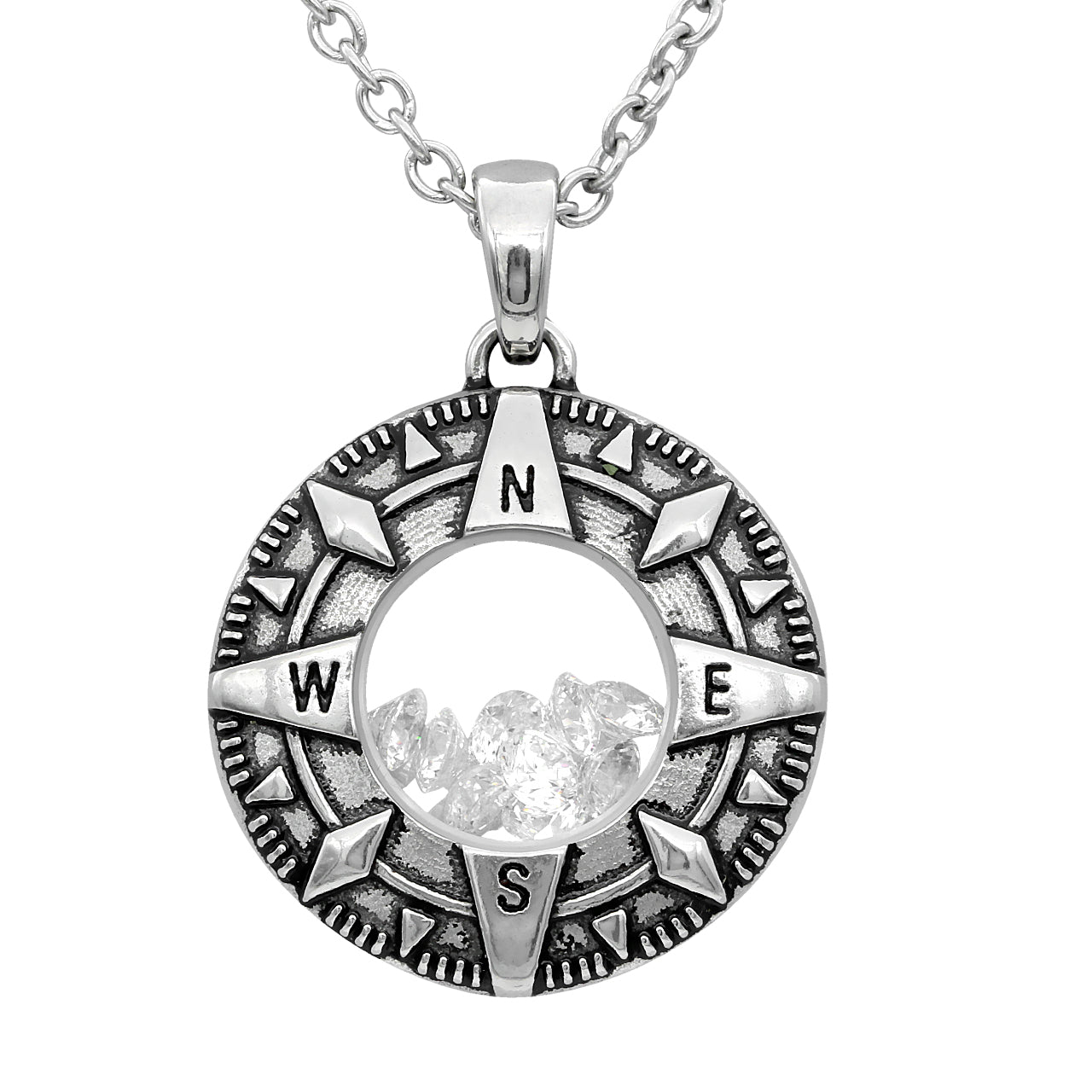 White Swarovski Compass Necklace - See-Through Pendant with Adjustable Chain - Jewelry & Watches - Bijou Her -  -  - 