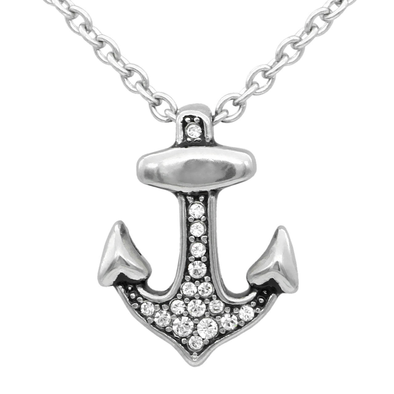 Stainless Steel Anchor Pendant Necklace with Swarovski Crystals - Fashion Jewelry Accessory - Jewelry & Watches - Bijou Her -  -  - 