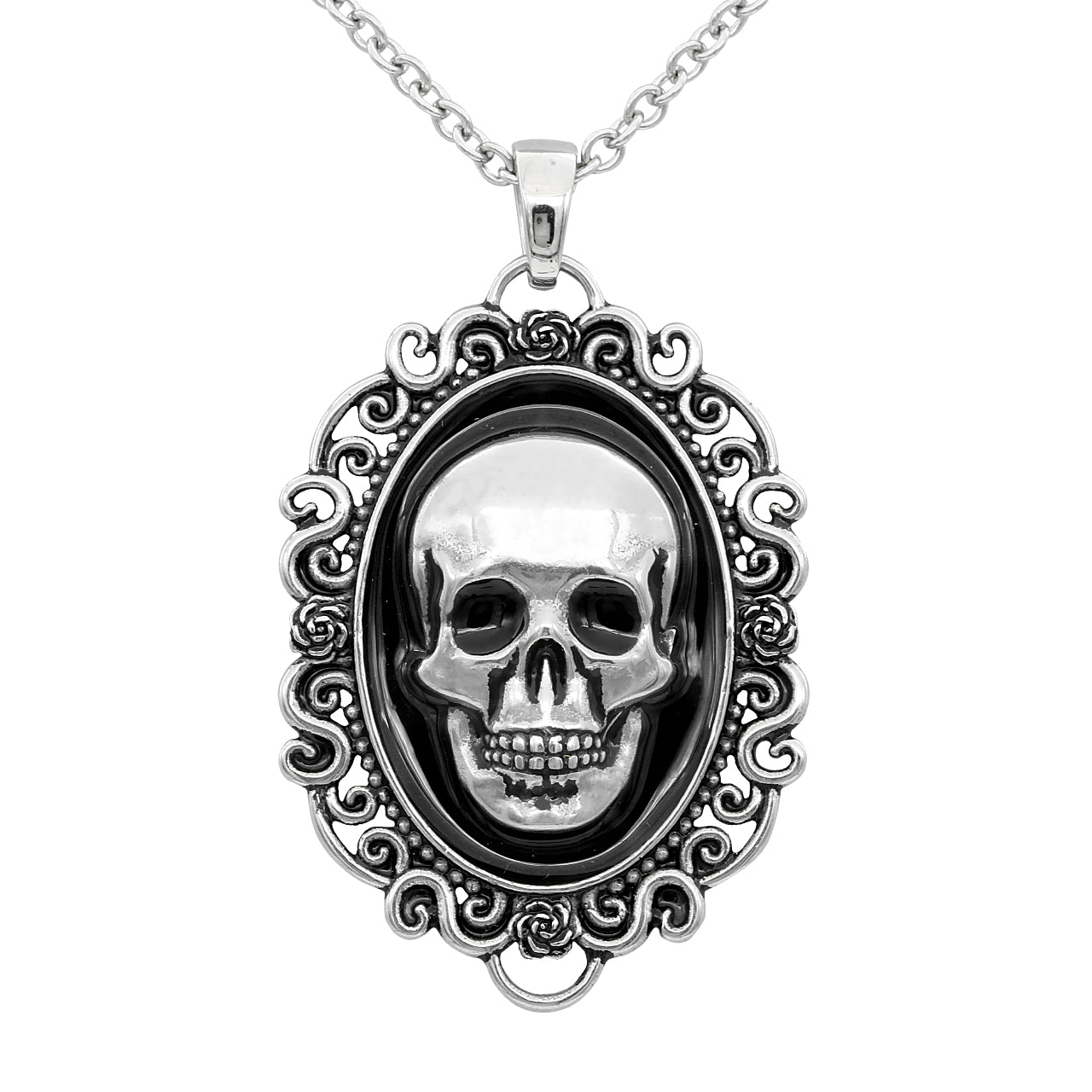 Skull Portrait of Death Cameo Necklace - Macabre Stainless Steel Pendant for All Hallows Eve - Jewelry & Watches - Bijou Her -  -  - 