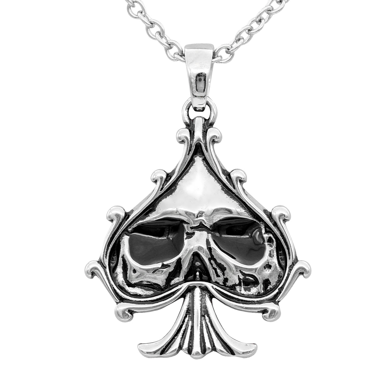 Stainless Steel Skull Black Spade Pendant Necklace - Stylish and Fiendish Fashion Accessory - Jewelry & Watches - Bijou Her -  -  - 