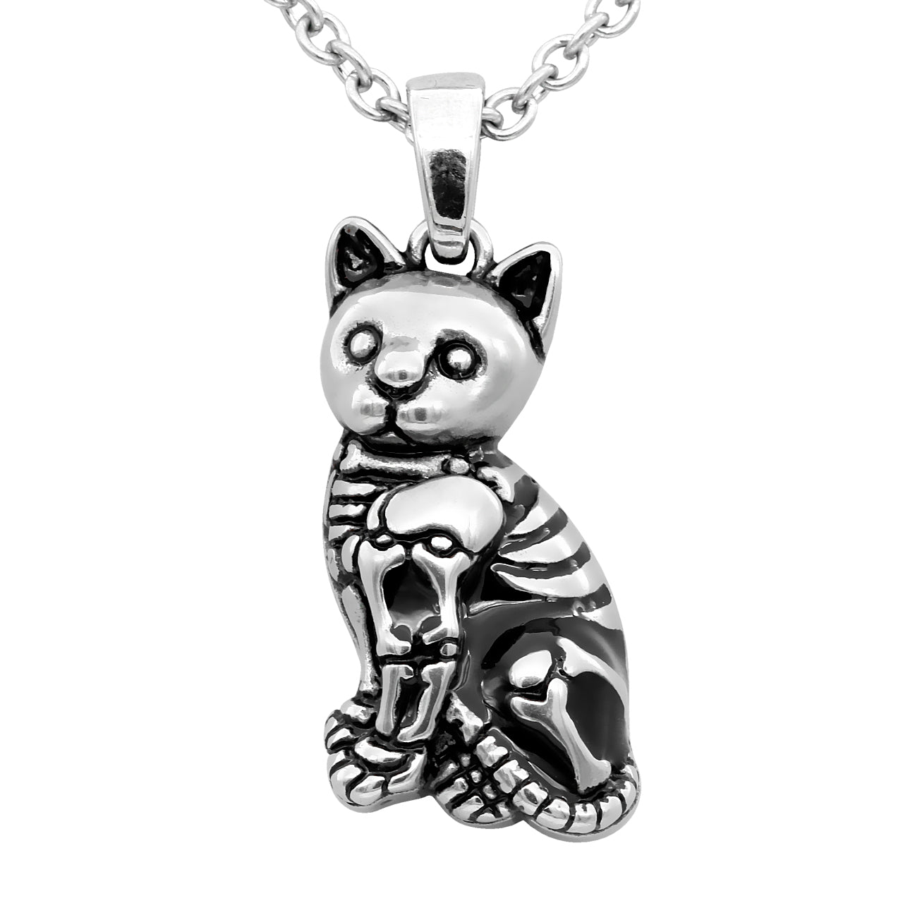 Kitty Cat Skeleton Necklace: Stainless Steel Pendant for Animal Lovers - Jewelry & Watches - Bijou Her -  -  - 