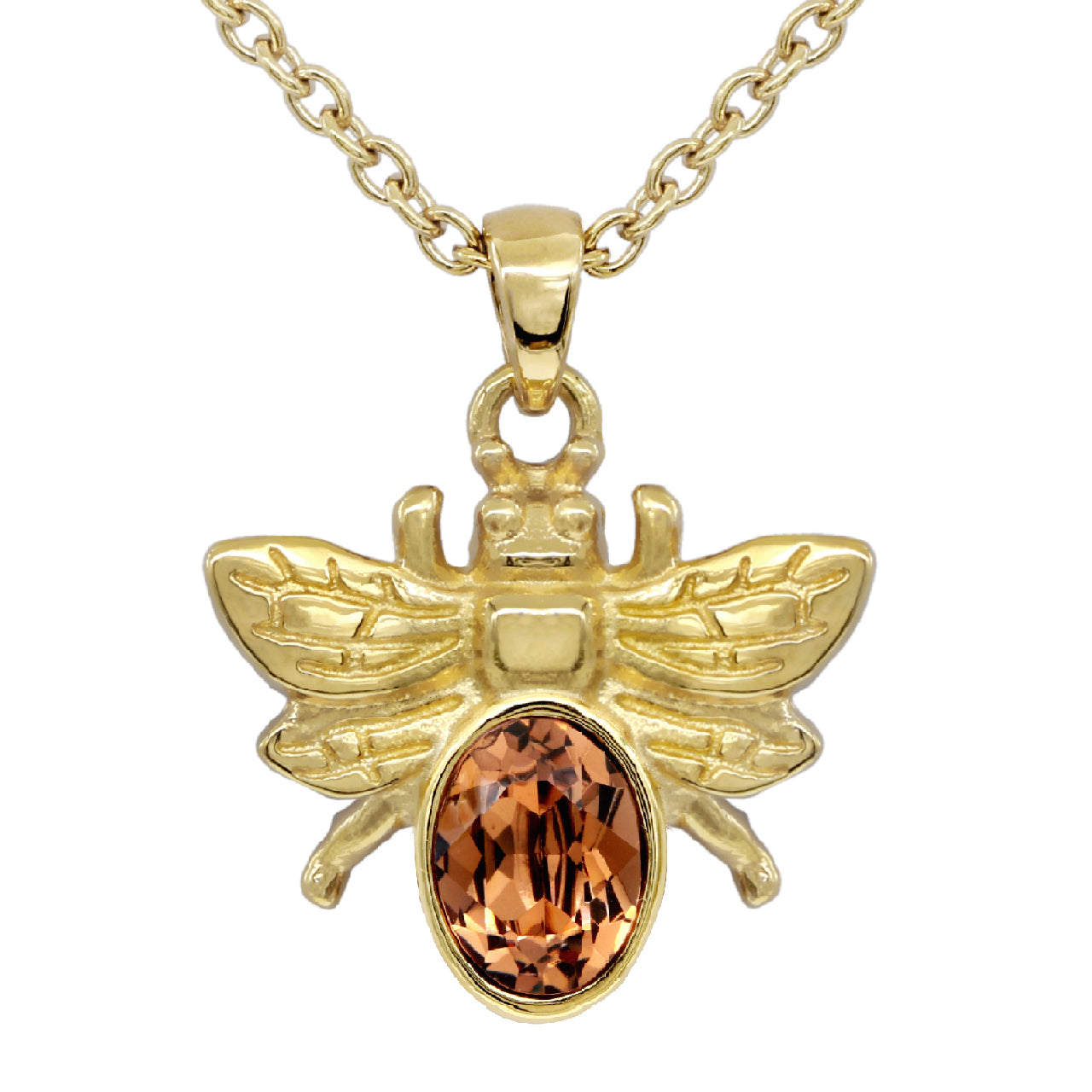 Golden Bee Necklace with Light Smoked Topaz Crystal: Symbol of Community and Personal Power - Jewelry & Watches - Bijou Her -  -  - 