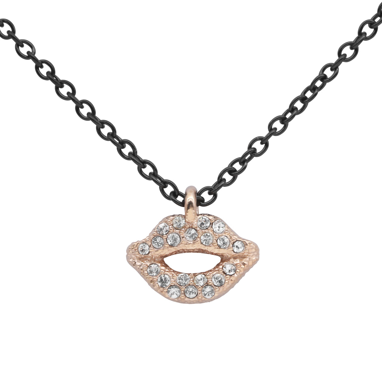 Rose Gold Lips Necklace - Shimmering Swarovski Crystals on Stainless Steel Pendant - Jewelry & Watches - Bijou Her -  -  - 