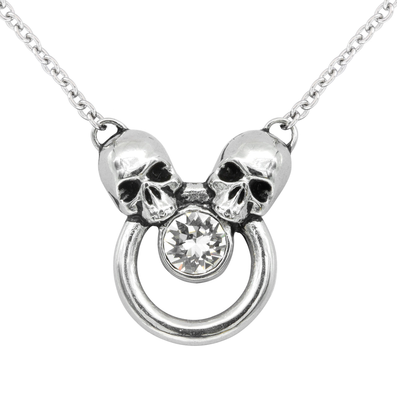 Siamese Skull Necklace with White Crystal Pendant - Stainless Steel Link Chain Jewelry for Besties and Siblings - Jewelry & Watches - Bijou Her -  -  - 