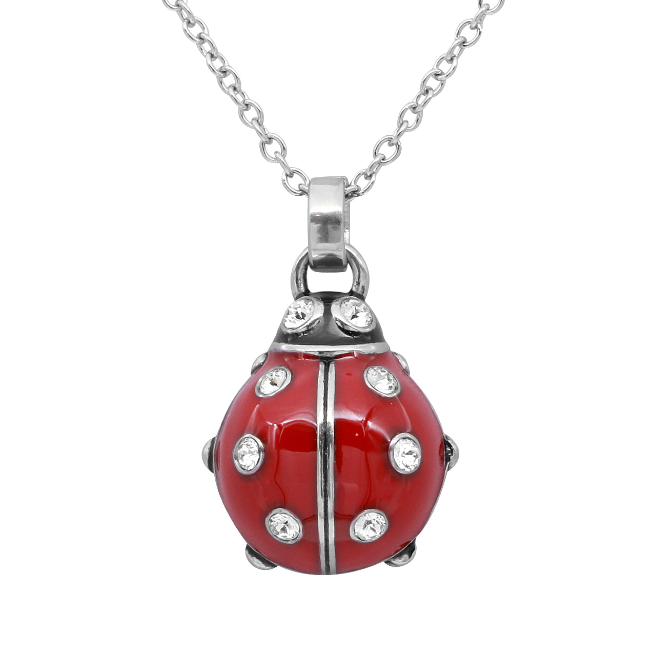 Stainless Steel Ladybug Necklace with Swarovski Crystals - Red and Black Epoxy Pendant, Adjustable Chain - Jewelry & Watches - Bijou Her -  -  - 