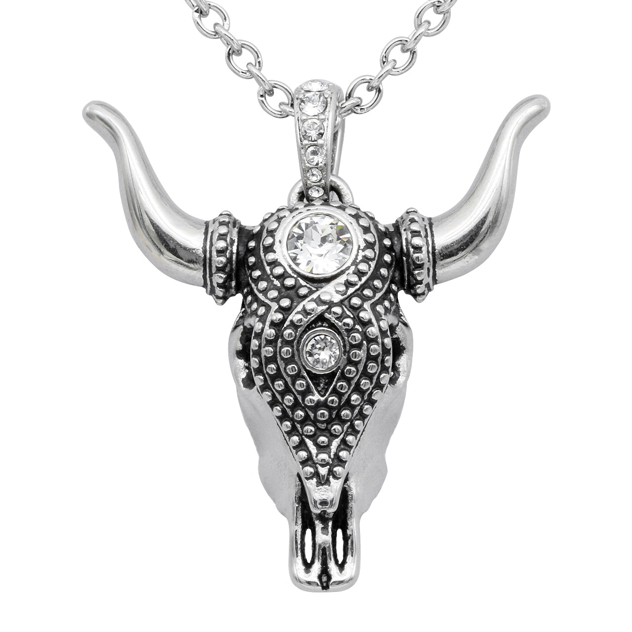 Taurus Bull Skull Necklace with Swarovski Crystals - Bold Accessory for Strong Individuals - Jewelry & Watches - Bijou Her -  -  - 