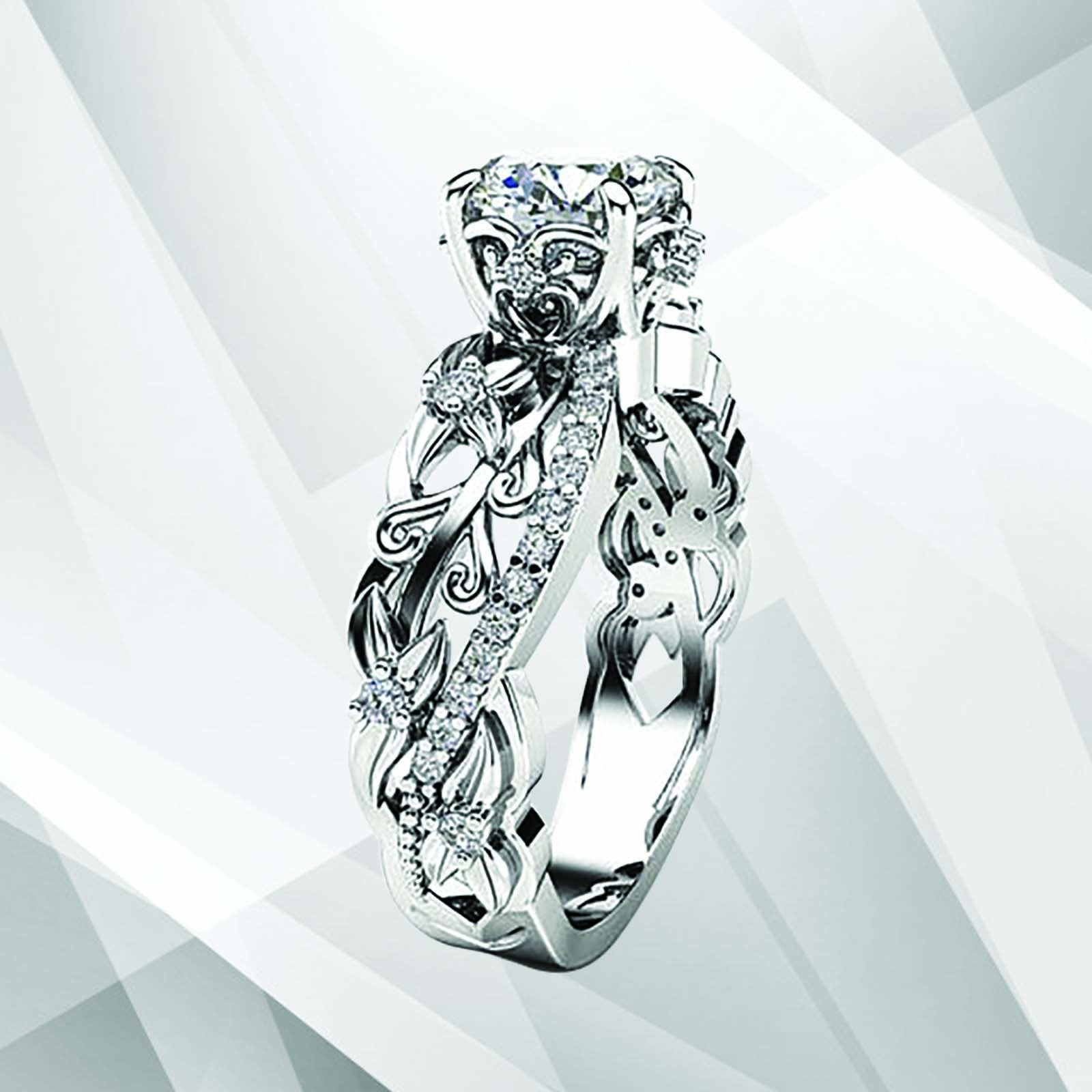 Nature-Inspired Women's Engagement Ring with 2.50Ct CZ Diamond - Jewelry & Watches - Bijou Her -  -  - 